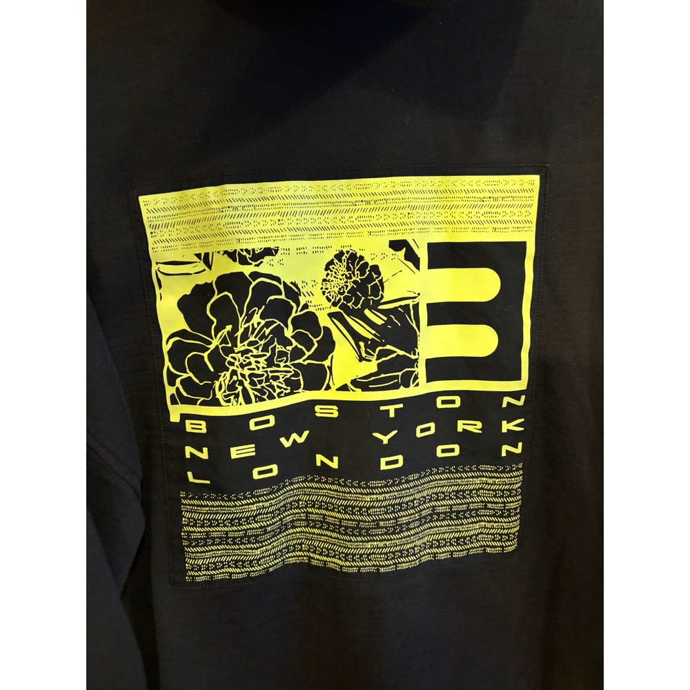 L 245 Adidas Black Oversized Hoodie Neon Floral City Back Graphic Side Slits - Picture 4 of 9
